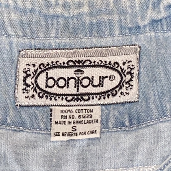 Bonjour Button Up Long Sleeved Denim Jean Shirt Light Blue Size Small - Picture 10 of 13